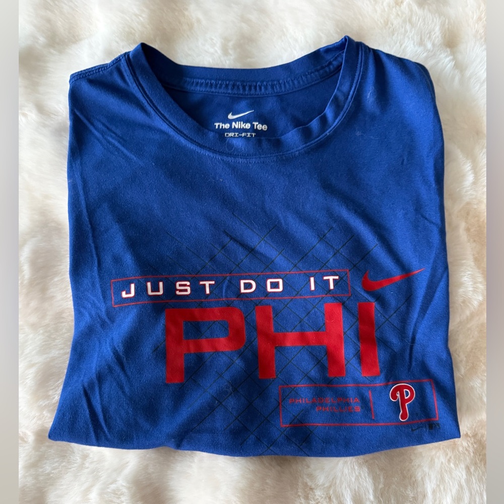 Nike Blue Tee with Red 'Just Do It' and 'PHI'